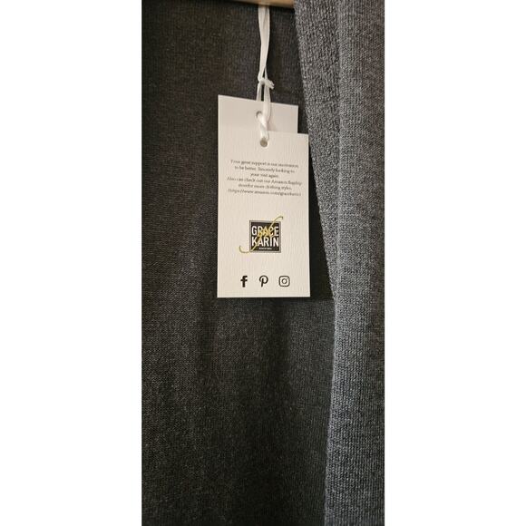 Grace Karin NWT Womens XL Open Color Block Cardigan Sweater Long Grey White - Picture 5 of 8